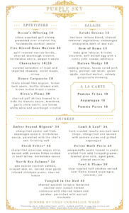 Purple sky winery dinner menu by chef ward.