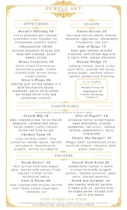 Purple sky winery lunch menu by chef ward.